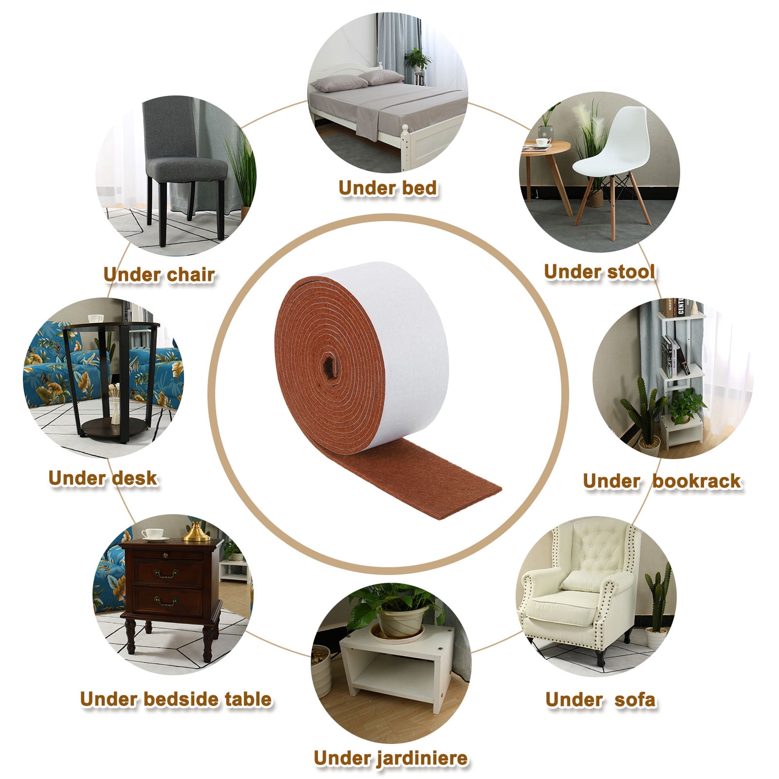 Felt Strips with Adhesive Backing, 2 Pack 2" x 120" x 0.12" Adhesive Felt Strips Anti Scratch Furniture Felt Tapes Self-Stick Felt Pads for Protecting Hardwood Floor, Brown
