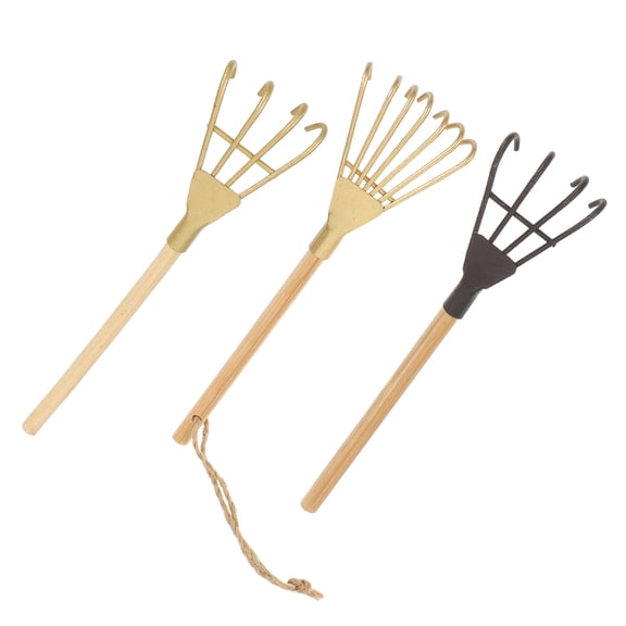 NUOLUX Mini Rakes Iron Wood 3Pcs 5.5x2.4x1.4in