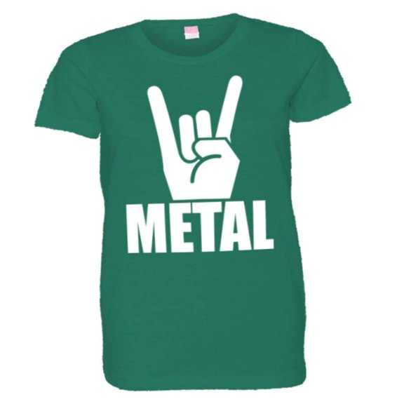 PleaseMeTees™ Womens Metal Hand Rock Music Fingers Devil Horns HQ Tee