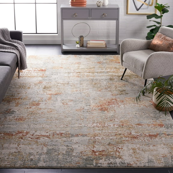 SAFAVIEH Adrianna Alaia Abstract Polyester Area Rug, Blue/Rust, 6'7" x 6'7" Square