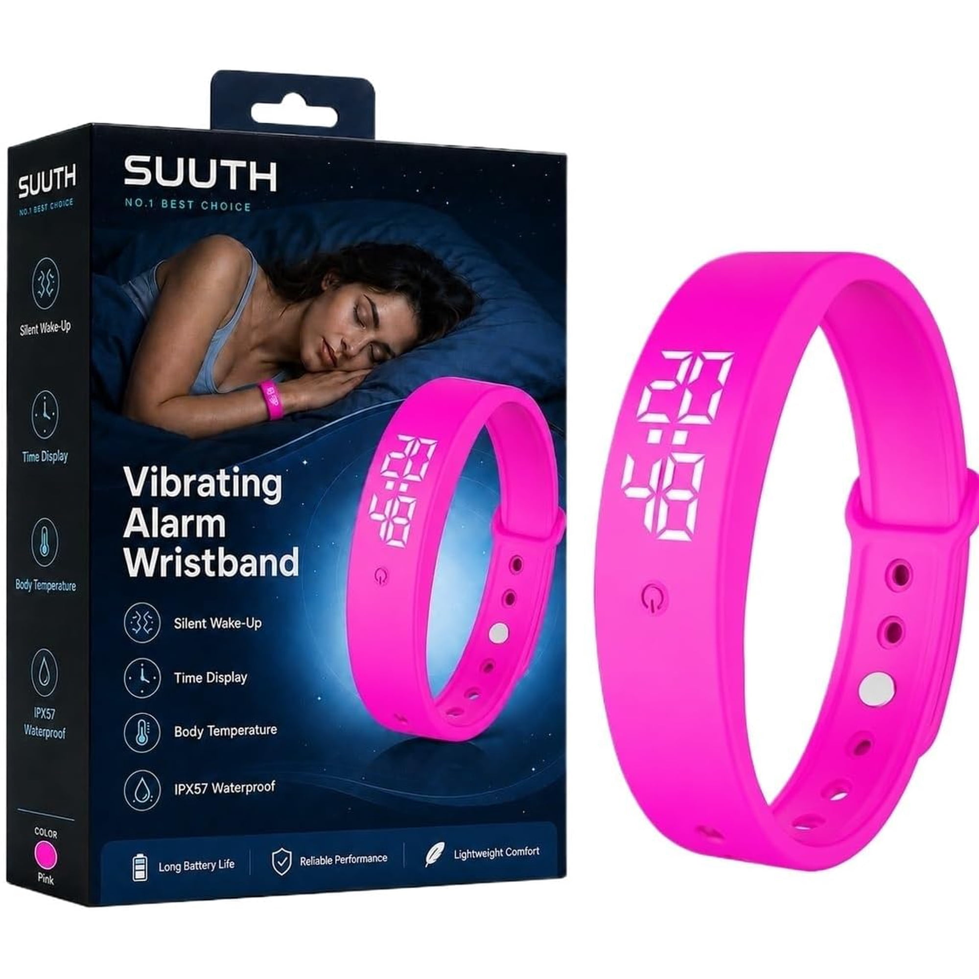 Vibrating Alarm Clock Watch for Heavy Sleepers, Silent Wake Up for Deaf People, Waterproof Wristband Alarm with Reminder, Timer and Body Temperature Measurement, Unisex