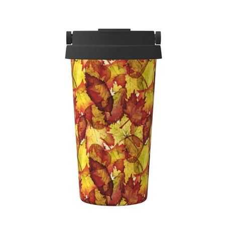 

Xecao Autumn Mosaic Maple Leaves Pattern Insulated Coffee Mug with Handle & Flip Thermos Mug Water Bottle Coffee Tumbler Cup
