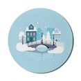 thumbnail image 1 of City Mouse Pad for Computers, Winter Season Composition Snow Pattern with Houses and Bridges Architecture, Round Non-Slip Thick Rubber Modern Mousepad, 8" Round, Pale Blue Grey White, by Ambesonne, 1 of 2