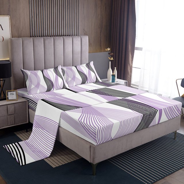 Erosebridal Futuristic Stripe Sheet Set Twin, Abstract Geometry Bedding Sets Twin Size, Modern Fashion Decor