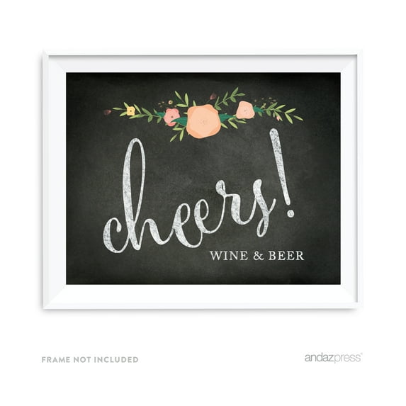 Beer & Wine Chalkboard & Floral Roses Wedding Party Signs