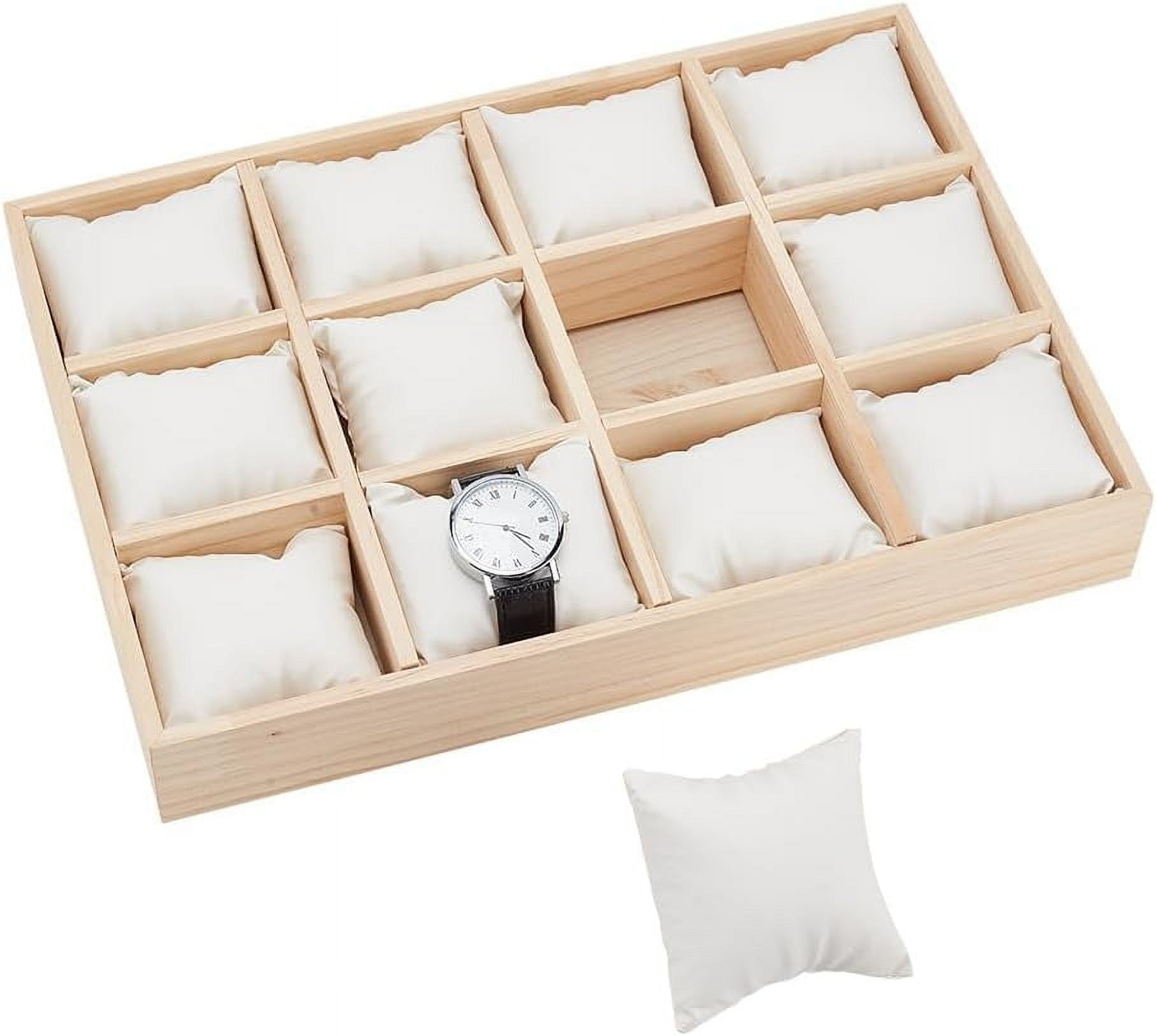 12 Slot Wooden Watch Organizer Tray Display Holder with Removable Velvet Pillows Stackable Jewelry Bracelet Storage Tray for Drawer Showcase Black diy