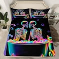 thumbnail image 2 of Manfei Couple Neon Skeleton Full Size Sheets, Romantic Gothic Halloween Bed Sheets, Valentines Day Sheet Sets, Lightweight Room Decor, 4 Pieces, 2 of 7