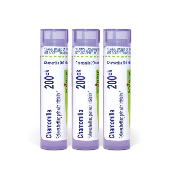 Boiron Chamomilla 200CK, Homeopathic Medicine for Teething Pain with Irritability Relief,  3 Count (3 x 80 Pellets)