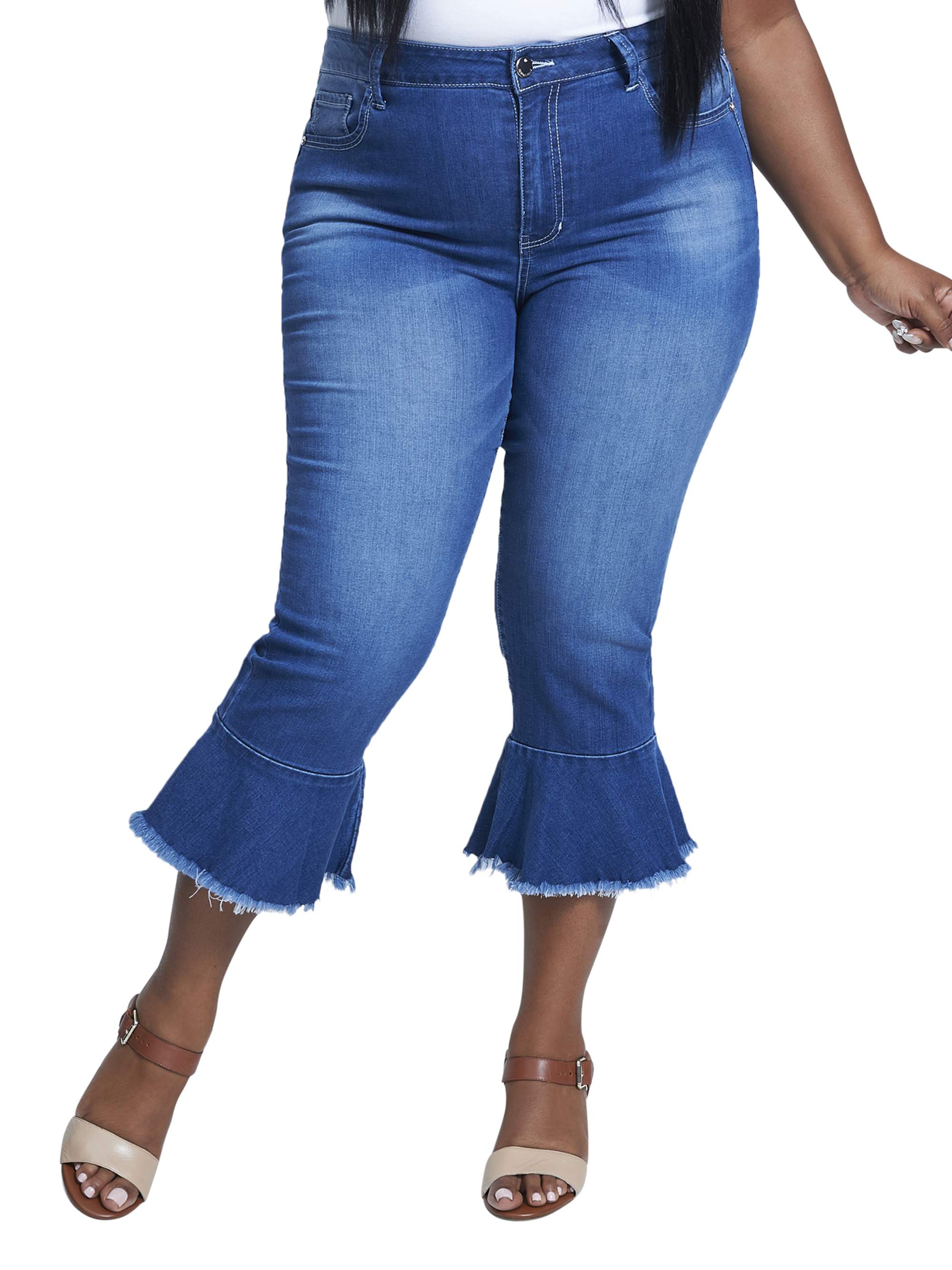 plus size ruffle hem jeans