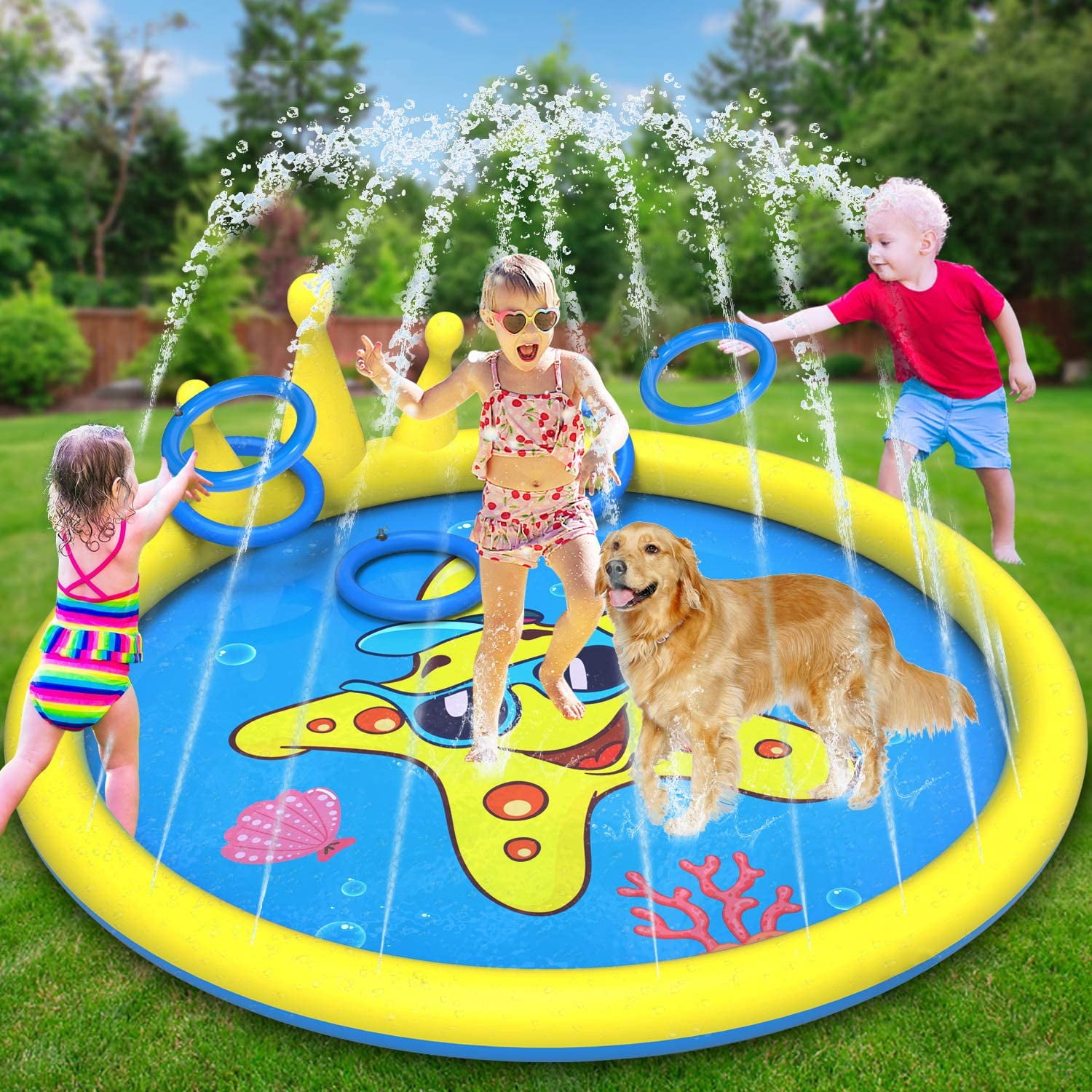 HooTown Sprinkler Splash Play Pad for Kids Dogs 68 Inflatable Outdoor Toys Splash Mat for Kids Wading and Learning Fun Water Game Toys Shallow Pool from A to Z for Infant Boys & Girls