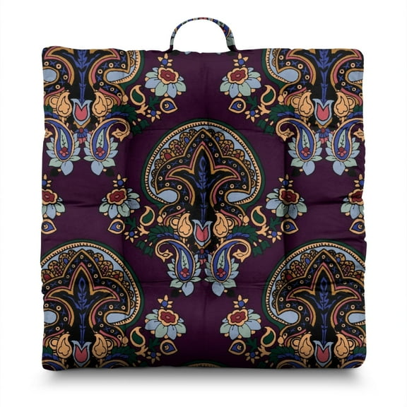 Chic Paisley Pattern Floor Pillow - Thick Meditation Cushion for Adults, PP Cotton Filled for Pressure Relief & Comfort
