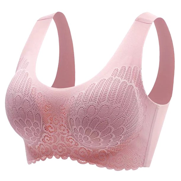 EeaseMX Sujetador sin marcas, sujetador de encaje, ropa interior de látex, sujetador de moda para mujer (rosa, talla XXL)