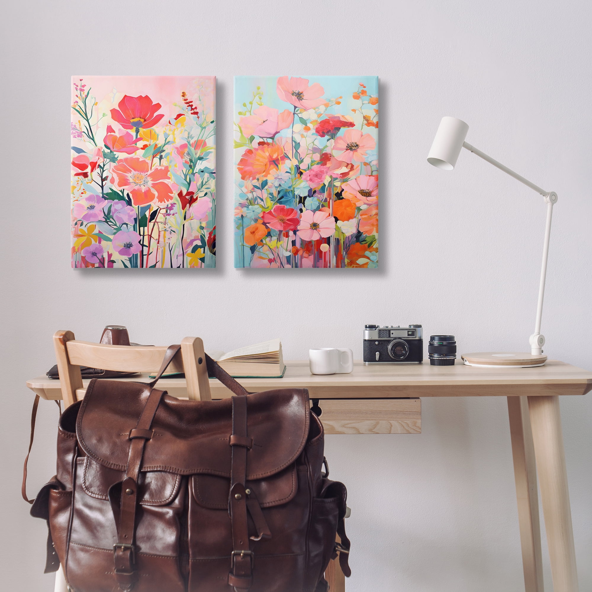 Stupell Industries Bright Contemporary Flowers Plants & Flowers Painting Wrapped Canvas Art Print Wall Art, 20 x 30, Set of 2