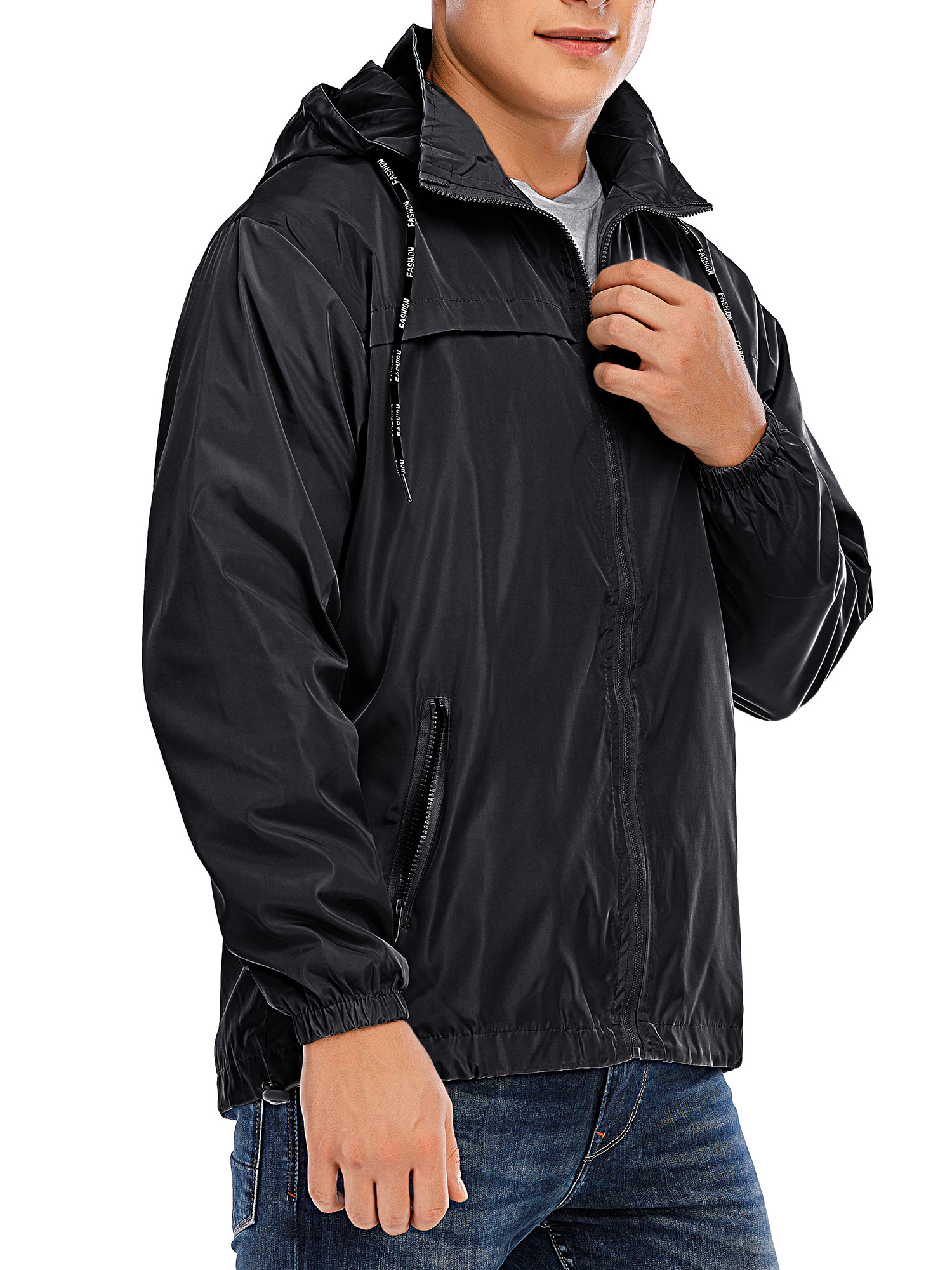 FOCUSSEXY Mens Windbreaker Jacket Coat with Hood, Hooded Waterproof Windbreaker Rain Jacket Outwear Male Outwear Zip-Up Sport Windbreaker Winter Coat Hoodies Jacket for Men - image 2 of 7