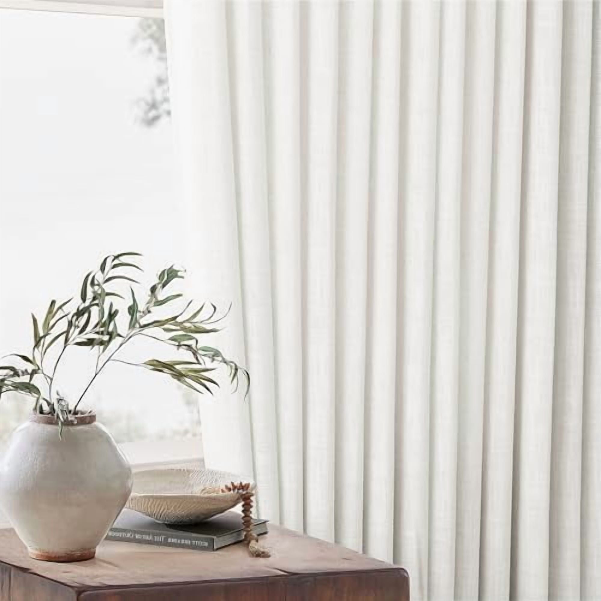 Beige White Pinch Pleated Linen Curtains 1 Panel for Living Room Bedroom Memory Training Shaped Semi Sheer Pleat Drapes with Hooks Rings Light Filtering Window Curtain 60x108