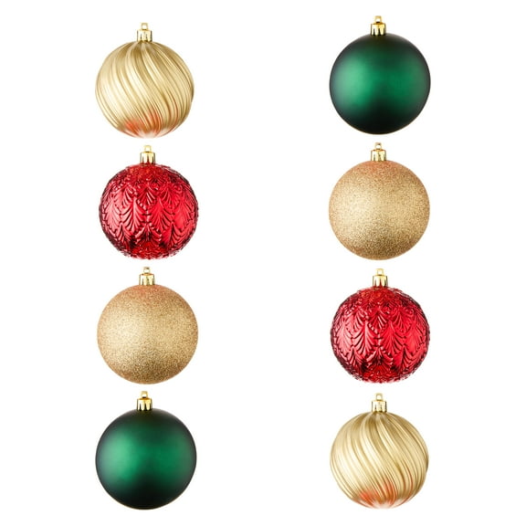 8-Count Red/Gold/Green Shatterproof Ball Christmas Ornaments, 3.93 in, by Holiday Time