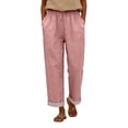 thumbnail image 5 of kaondbfi Cotton Linen Pants Women Summer Casual Straight Leg Pants Elastic Waist Beach Trousers with Pockets, 5 of 8