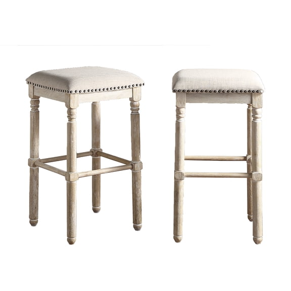 Roundhill Furniture Arnhem Wood Tan Upholstered Bar Stools, Set of 2