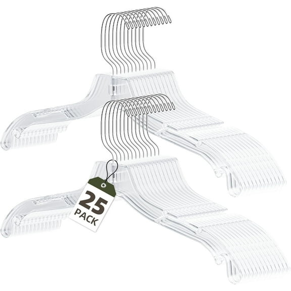 UEAKPIC Clear Plastic Clothes Hangers, 17in Heavy Duty Hangers with Swivel Hook, Non Slip Notched Design, 25 Pack