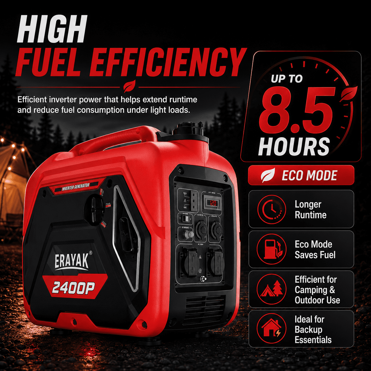 ERAYAK 2400W Portable Inverter Generator, Super Quiet Gas Powered Generator for Camping