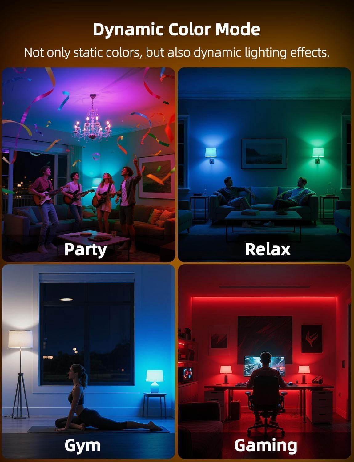 E12 LED Candelabra Light Bulbs, Color Changing Candle, C37 B11 40W Incandescent Equivalent, 450 Lumen, RGB + 2700K Warm White, 5Watt, 12 Colors, 2 Modes, Timer, Remote Control(4 Pack)