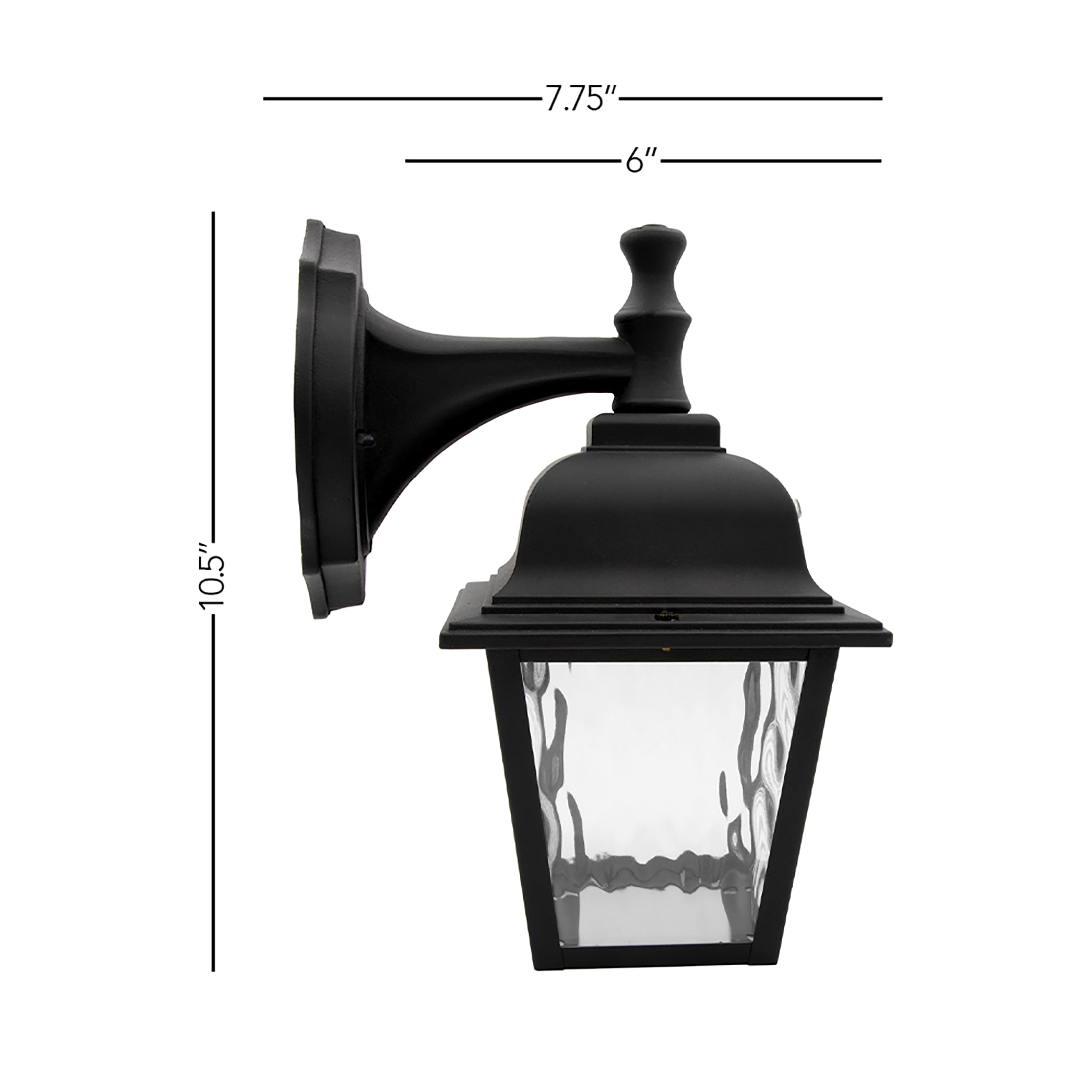 Maxxima LED Porch Lantern Black, Water Glass, Photocell Sensor, 875 Lumens, 3000K Warm White, Dusk to Dawn Sensor