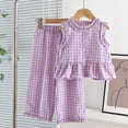 thumbnail image 2 of Sgkm Baby Girl Outfits Ruffle Birthday Girl Outfit Summer Plaid Tank Top Loose Pants Kids Clothes Purple 3-4 Years, 2 of 6