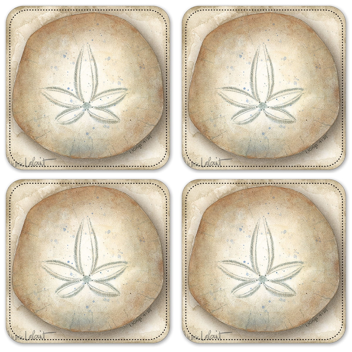 Vinyl Drink Coasters Set of 4 Sand Dollar