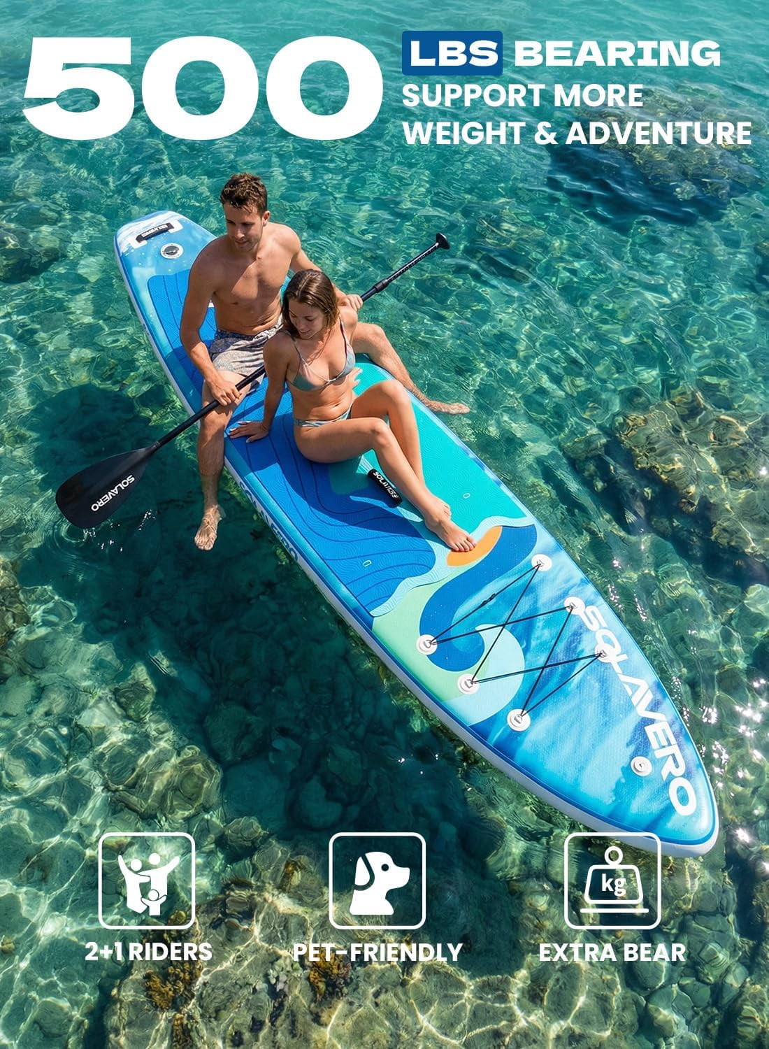 SOLAVERO Inflatable Stand Up Paddle Board with SUP Accessories, Anti-Slip EVA Deck, 11'×33" Blow Up Paddle Board Adults & Youth
