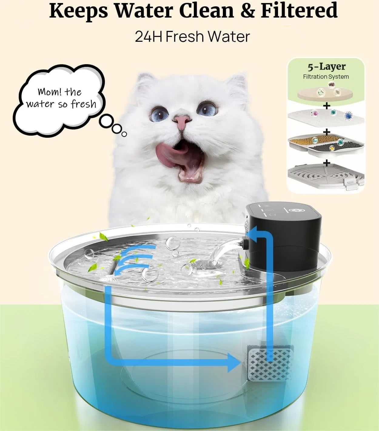 Wireless Cat Water Fountain, Stainless Steel 108OZ/3.2L Cordless Automatic Sensory Cat Water Fountain, Battery Operated Pet Water Fountain Rechargeable Water Dispenser with 4 Filters for Cats Dogs