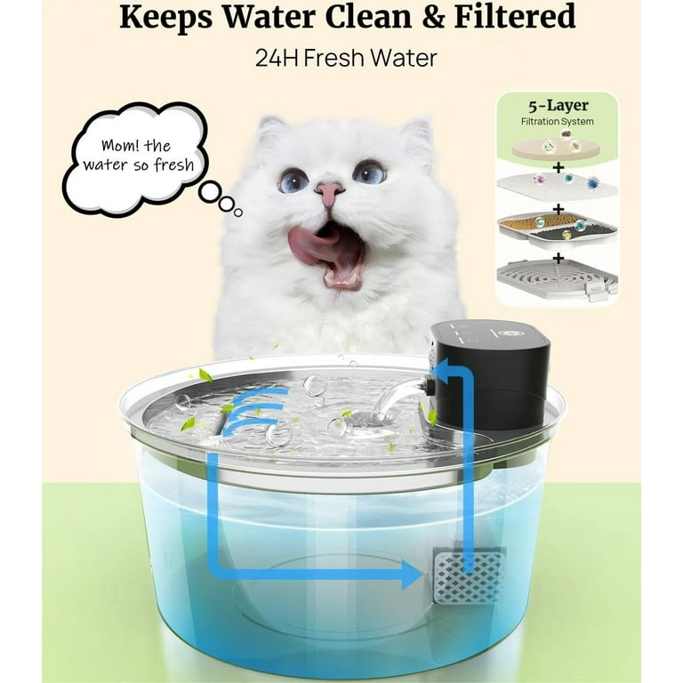 Wireless Cat Water Fountain Stainless Steel, Battery