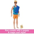 Ken Doll with Surfboard, Poseable Blonde Barbie Ken Beach Doll (Assembled product height 12 in