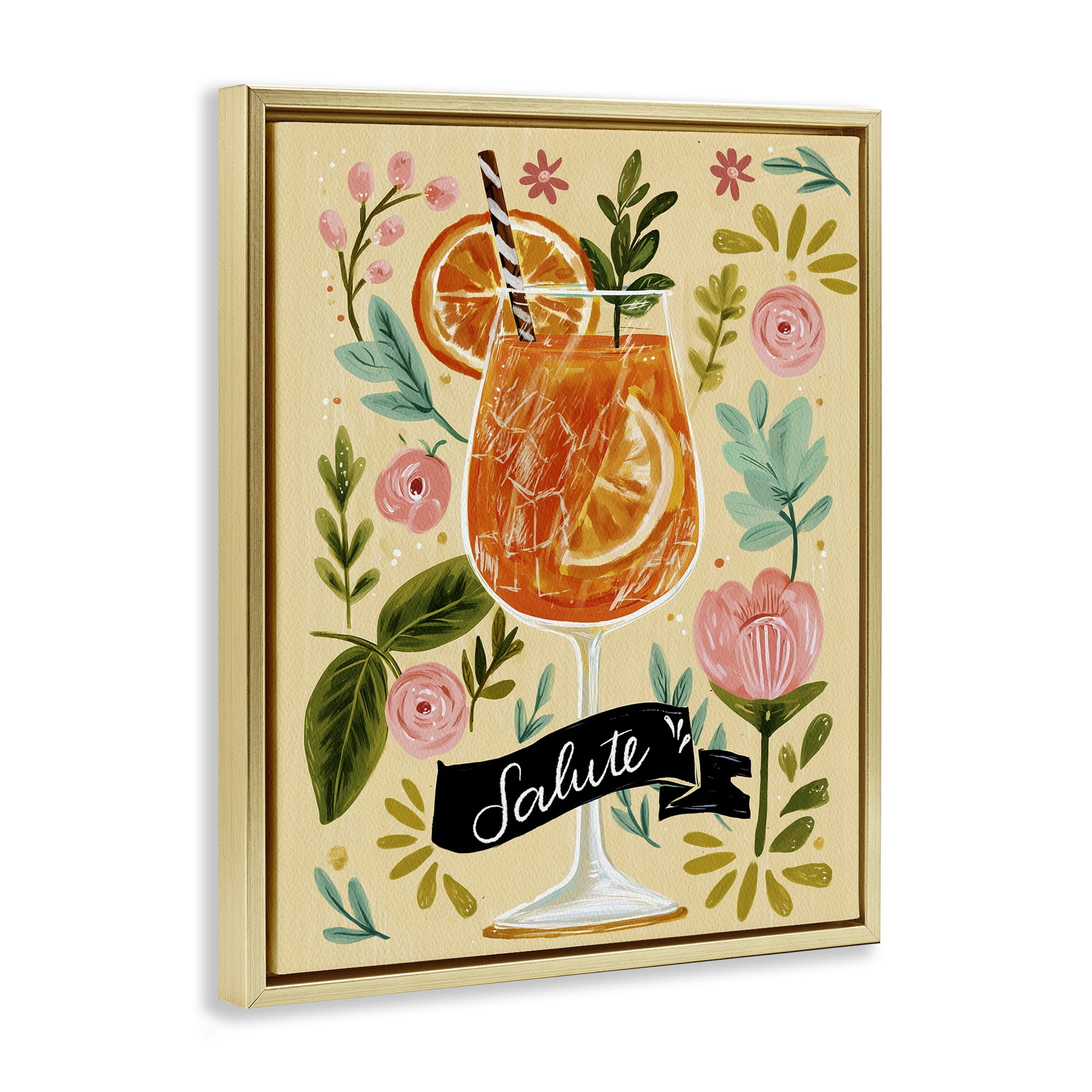 Stupell Industries Salute Citrus Cocktail Gold Framed Floater Canvas Wall Art, design by Yen