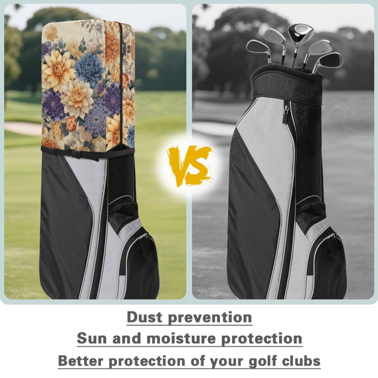 Chririnla Boho Golf Bag Rain Cover Heavy Duty 1260D Polyester Flower Clubs Protector Waterproof Dustproof Easy Access Universal Fit Rain Capes for Golf Staff Bags and Tour Bags