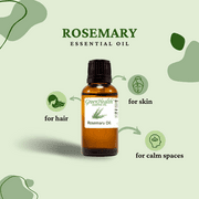 زيت روزماري الأساسي - 1 / 2 fl oz (15 ml) زجاجة زجاجية مع قطارة اليورو - 100٪ زيت أساسي نقي من GreenHealth