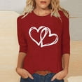 thumbnail image 2 of YUGYXL Womens Valentine's Day Shirts Trendy 3/4 Sleeve Heart Print Tshirts Funny Teen Girl's Valentine Round Neck BlousesRed,S, 2 of 5