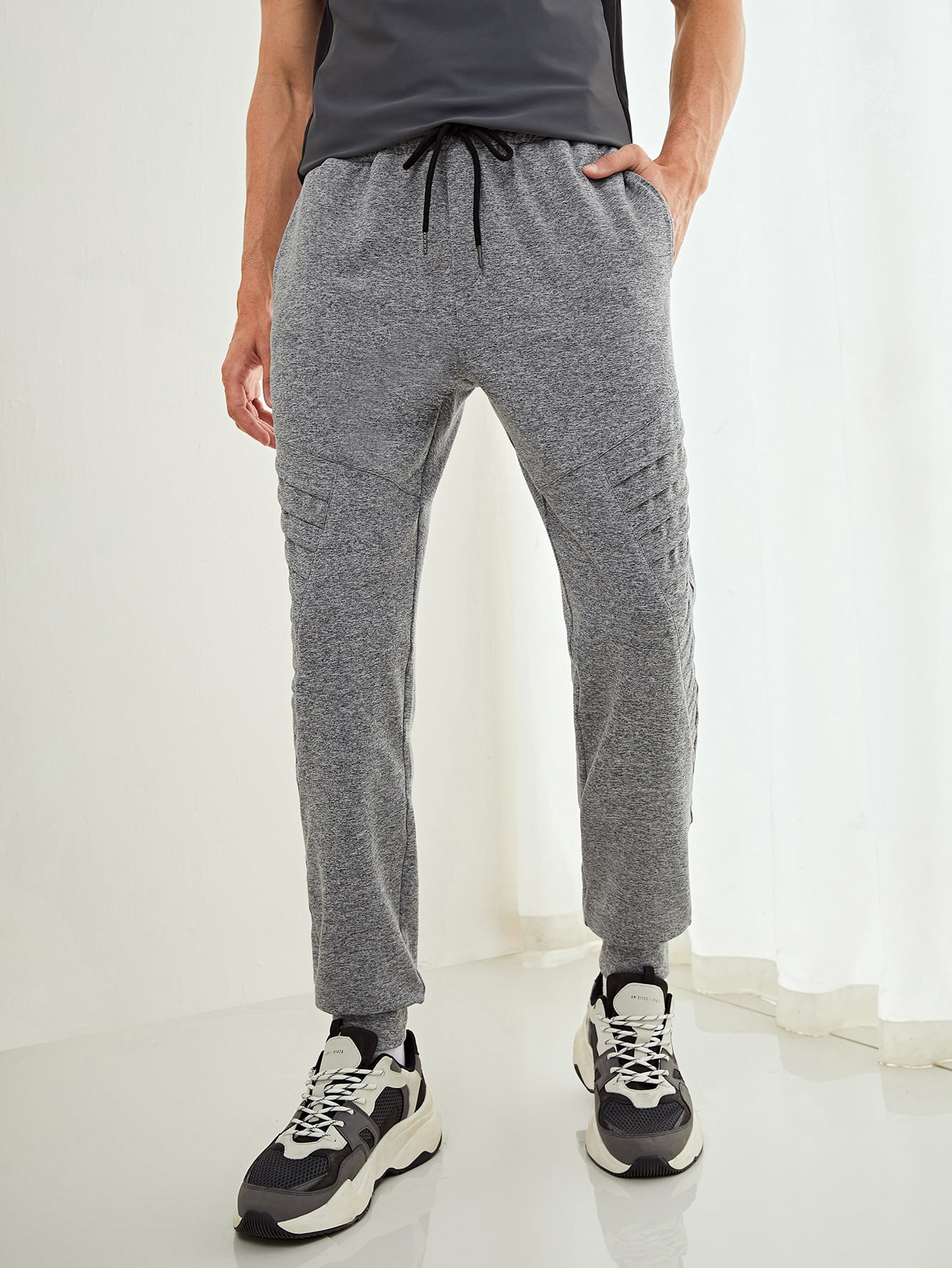 Marled Fleece Sweatpants with Draw String and Pockets for Men