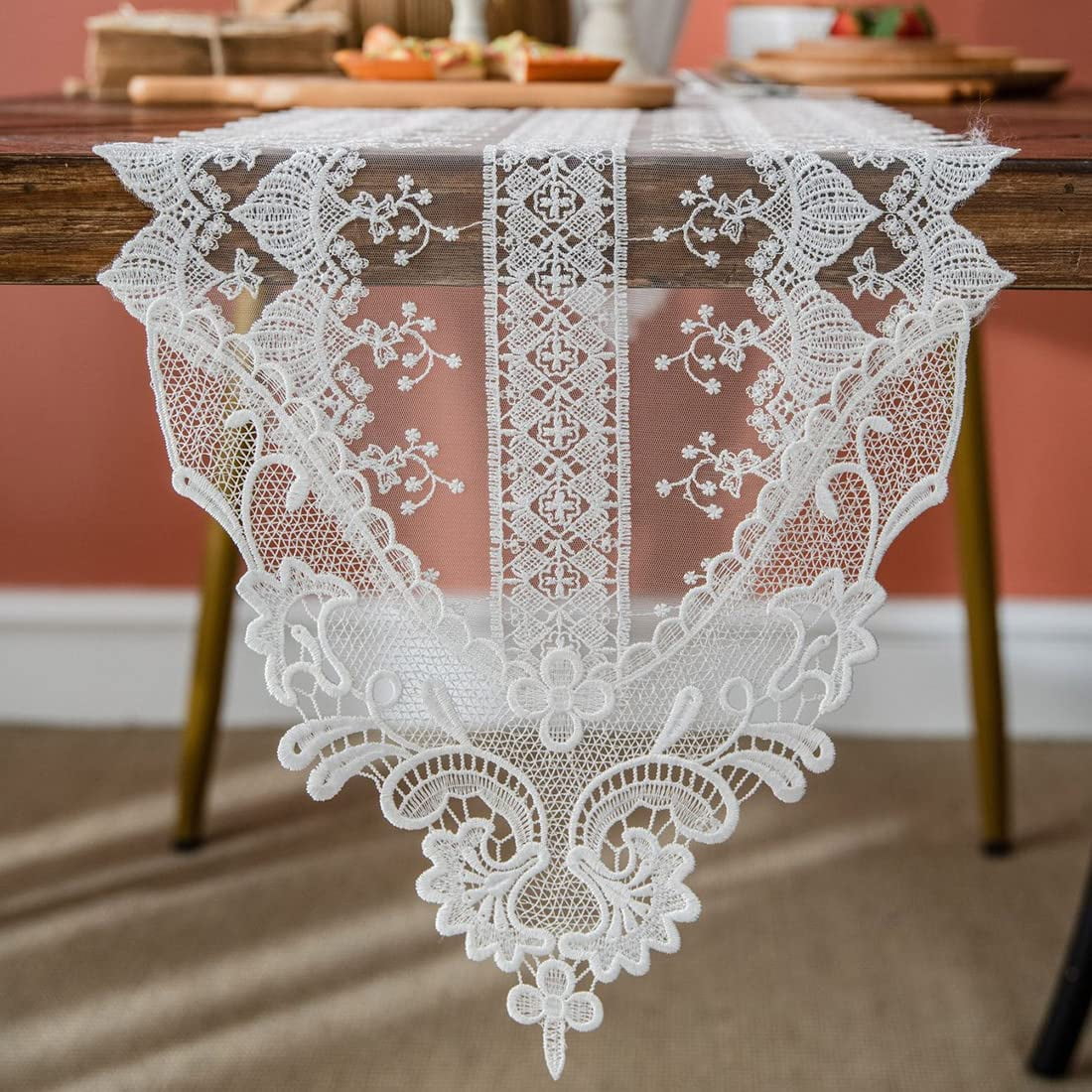 Dentelle Vintage Festonnée En Coton Blanc - Motif Floral - Pour Couture Et Customisation