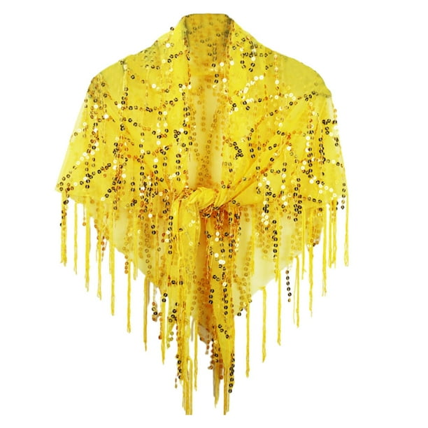 Chal de mujer con flecos de lentejuelas, capa de noche, chal informal, bufanda, nupcial Amarillo Yuyangstore Mantón de mujer