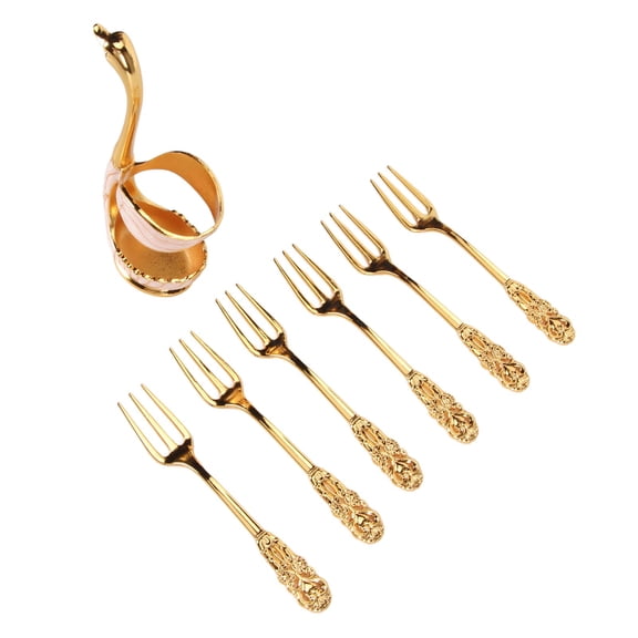 M Buder 6Pcs Coffee Dessert Fork Set Metal Swan Base Holder 4.9 inches / 12.4 cm Organizer for Coffee Fruit