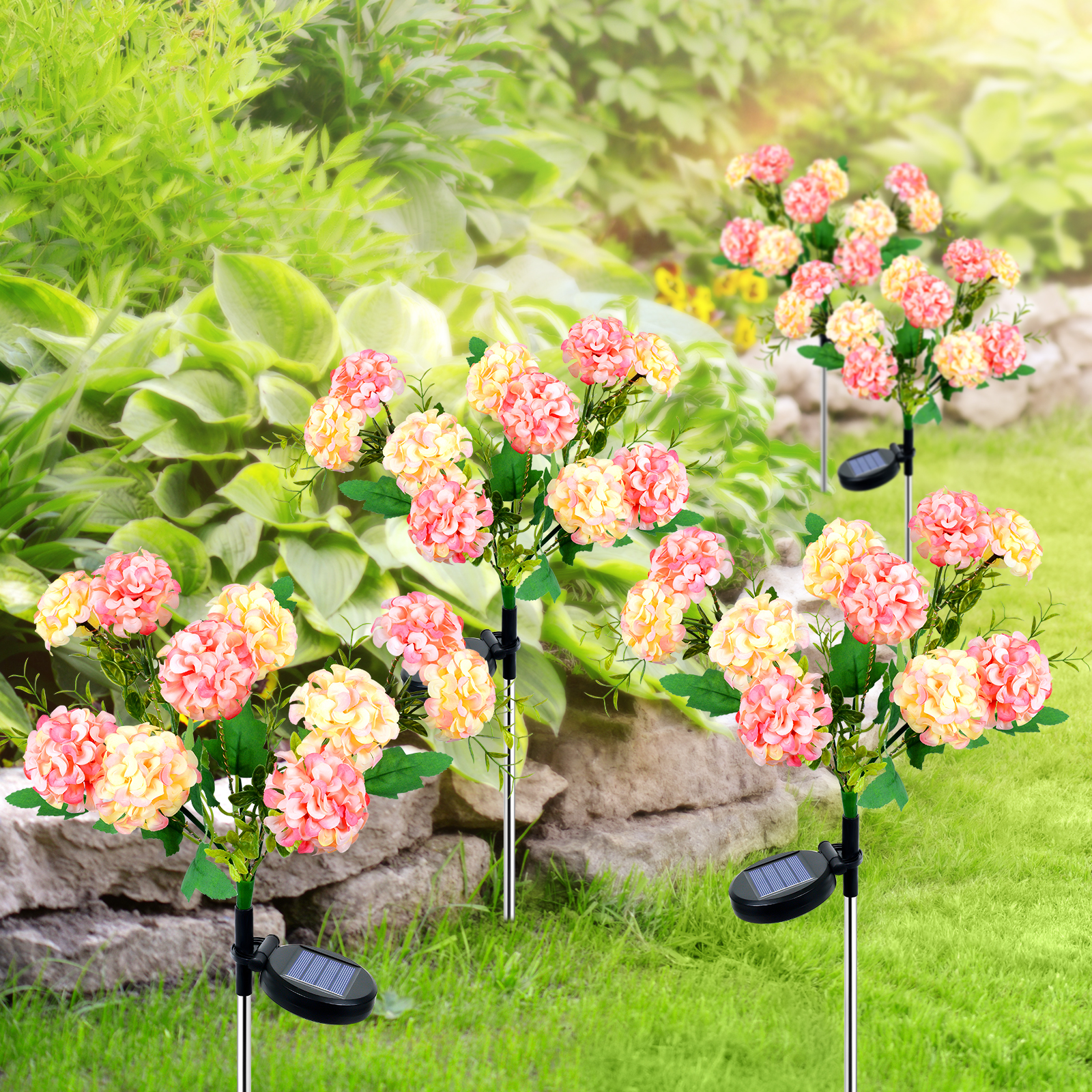 Qoosea Solar Hydrangea Flower Lights 2-Pack 10 Heads photo 3