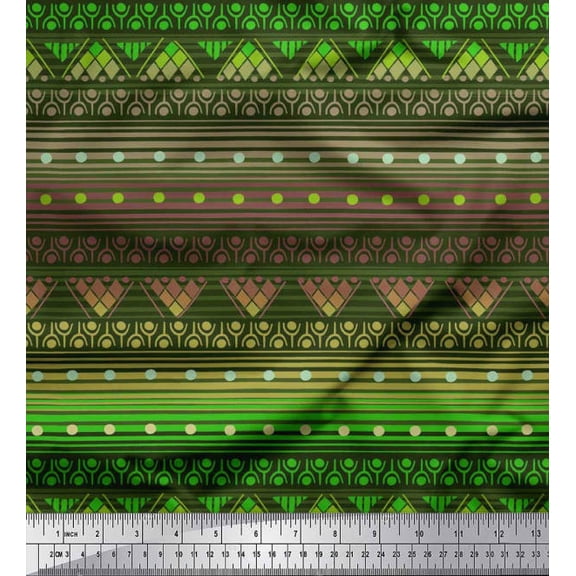 Soimoi Satin Silk Fabric Dot,Stripe & Geometric Ethnic Printed Fabric 1 Yard 42 Inch Wide