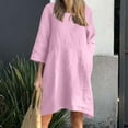 thumbnail image 1 of Liquidation d'Été 2025! Robe Grande Taille pour Femmes, Liquidation de Robe d'Été pour Femmes, Robe Décontractée à Manches 3/4 Col Rond Imitation Coton et Lin Couleur Unie avec Poches, 1 of 5