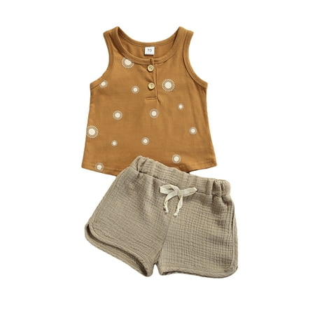 

Toddler Baby Tank + Shorts Vertical Stripes / Polka Dot Printing Elastic Waist Drawstring Summer Clothing