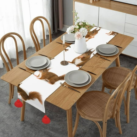 

Cute - Cute Squirrel Table Runner Imitation Linen Table Runner With Red Tassels For Party And Dining Room 14 x 60