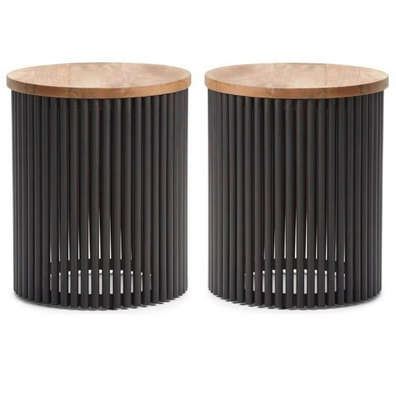 Home Square 2-Piece 18 " Accent Side Table Set in Natural and Black