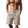 thumbnail image 2 of Lumtrix Mens Linen Shorts Casual Summer Beach Cargo Shorts Elastic Waist Drawstring Pants with Multiple Pockets Khaki M, 2 of 4