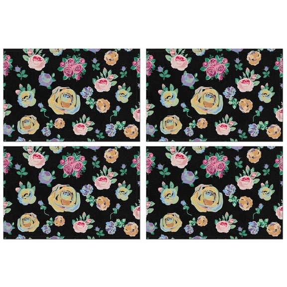 Pioneer Flower Floral Print Pattern Summer Placemats Table Placemats Set Of 4-Linen Kitchen Washable Placemats Table Mats 12x18 Inch Non-Slip Heat Resistant