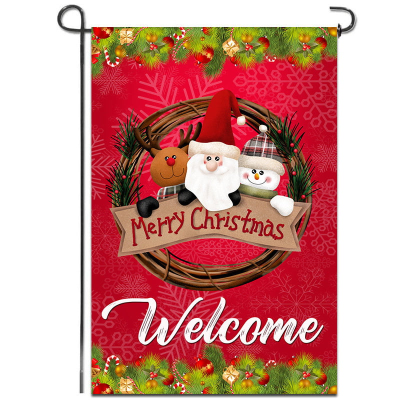 Waldeal Merry Christmas Santa Claus Garden Flag 12 x 18 Inch Flax Vertical Double Sided Buffalo Plaid Winter Welcome Flag for Patio Lawn Yard Outdoor Decor