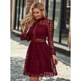 thumbnail image 3 of EILLY BAZAR Women's Lace Dresses Mesh Insert Mock Neck Flounce Sleeve Burgundy S, 3 of 4